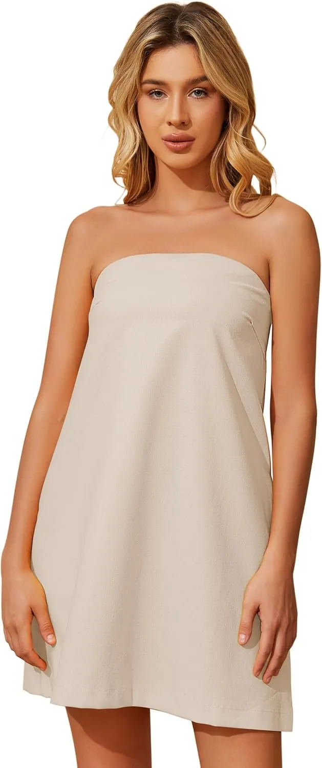 Meladyan Womens Summer Tube Dress Strapless Backless Mini Tube Dress Smocked Cut Out Relaxed Mini Dresses with Pockets