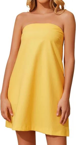 Meladyan Womens Summer Tube Dress Strapless Backless Mini Tube Dress Smocked Cut Out Relaxed Mini Dresses with Pockets