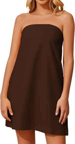 Meladyan Womens Summer Tube Dress Strapless Backless Mini Tube Dress Smocked Cut Out Relaxed Mini Dresses with Pockets