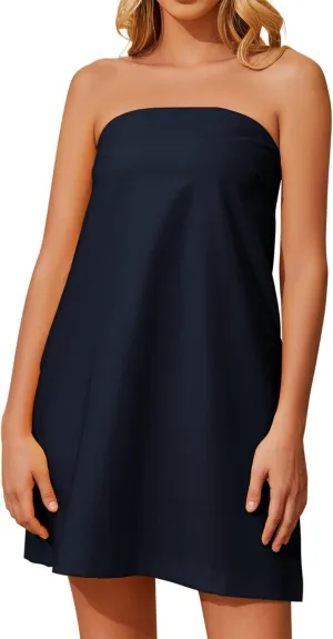 Meladyan Womens Summer Tube Dress Strapless Backless Mini Tube Dress Smocked Cut Out Relaxed Mini Dresses with Pockets