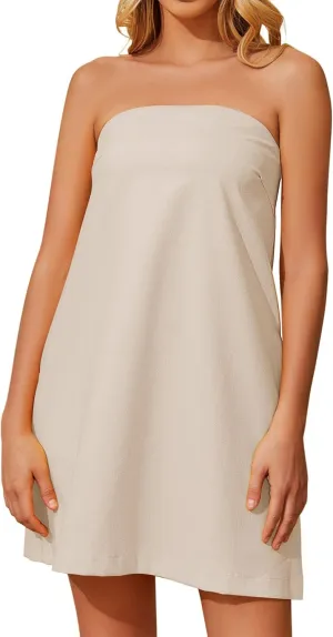 Meladyan Womens Summer Tube Dress Strapless Backless Mini Tube Dress Smocked Cut Out Relaxed Mini Dresses with Pockets