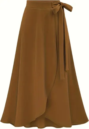 Melliflo Women's High Waist A-Line Slit Irregular Bow Skirt Casual Beach Flowy Swing Long Skirts