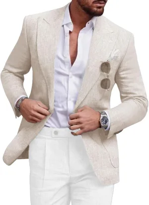 Men's Blazer Casual Sport Coats Linen Slim Fit One Button Suit Jacket Lightweight Sports Jacket