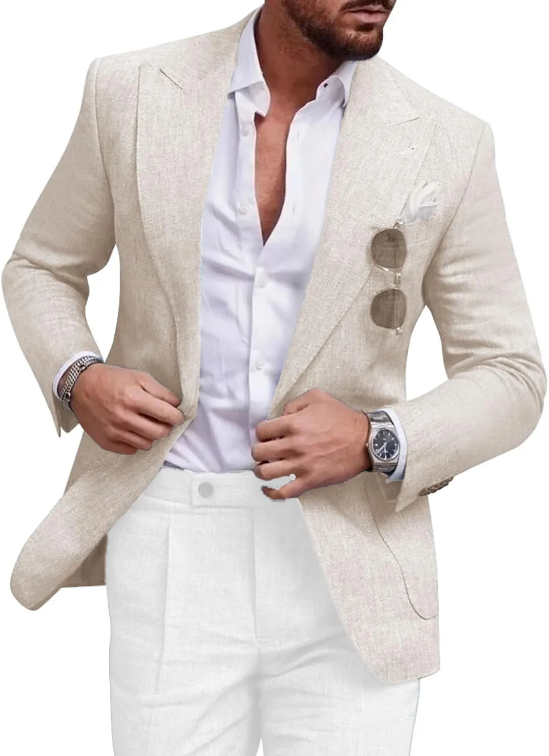 Men's Blazer Casual Sport Coats Linen Slim Fit One Button Suit Jacket Lightweight Sports Jacket