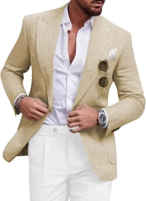 Men's Blazer Casual Sport Coats Linen Slim Fit One Button Suit Jacket Lightweight Sports Jacket