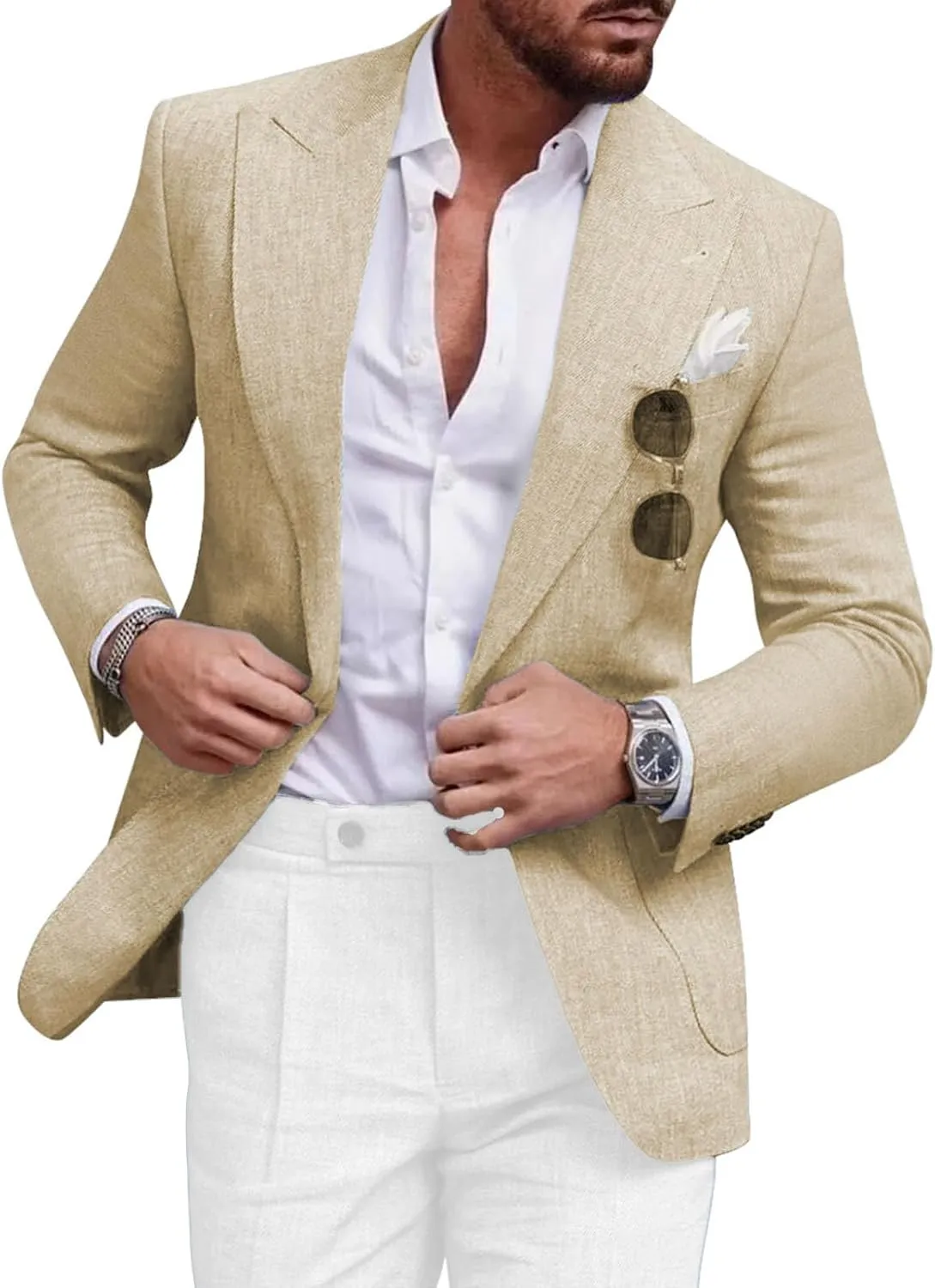 Men's Blazer Casual Sport Coats Linen Slim Fit One Button Suit Jacket Lightweight Sports Jacket