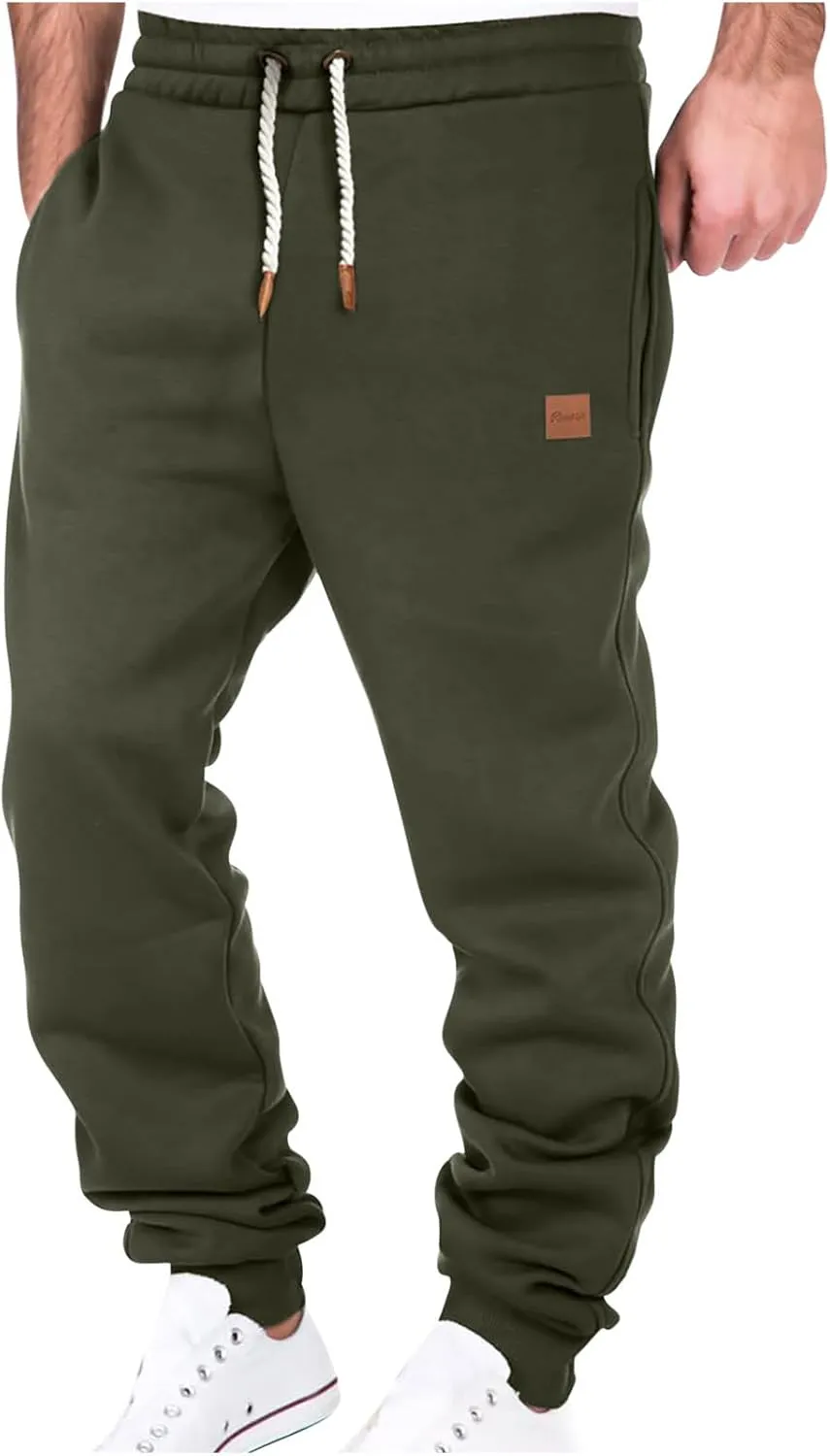Men's Casual Joggers Pants Drawstring Chino Cargo Pants Hiking Outdoor Twill Track Fitness Sweatpants with Pockets