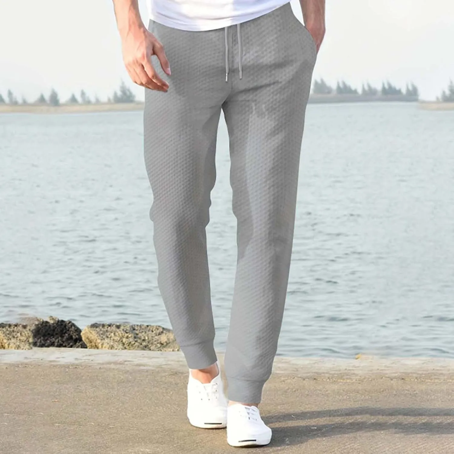 Mens Casual Jpggers Pants Slim Fit 2024 Straight Leg Sweatpants with Pockets Drawstring Waist Home Lounge Trousers