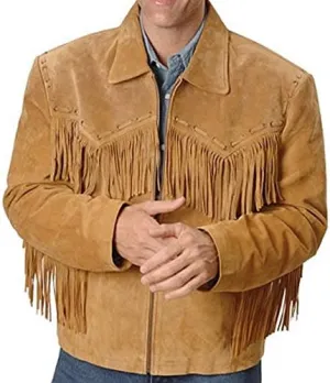 Men's Cowboy Fringed Leather Jacket Simple