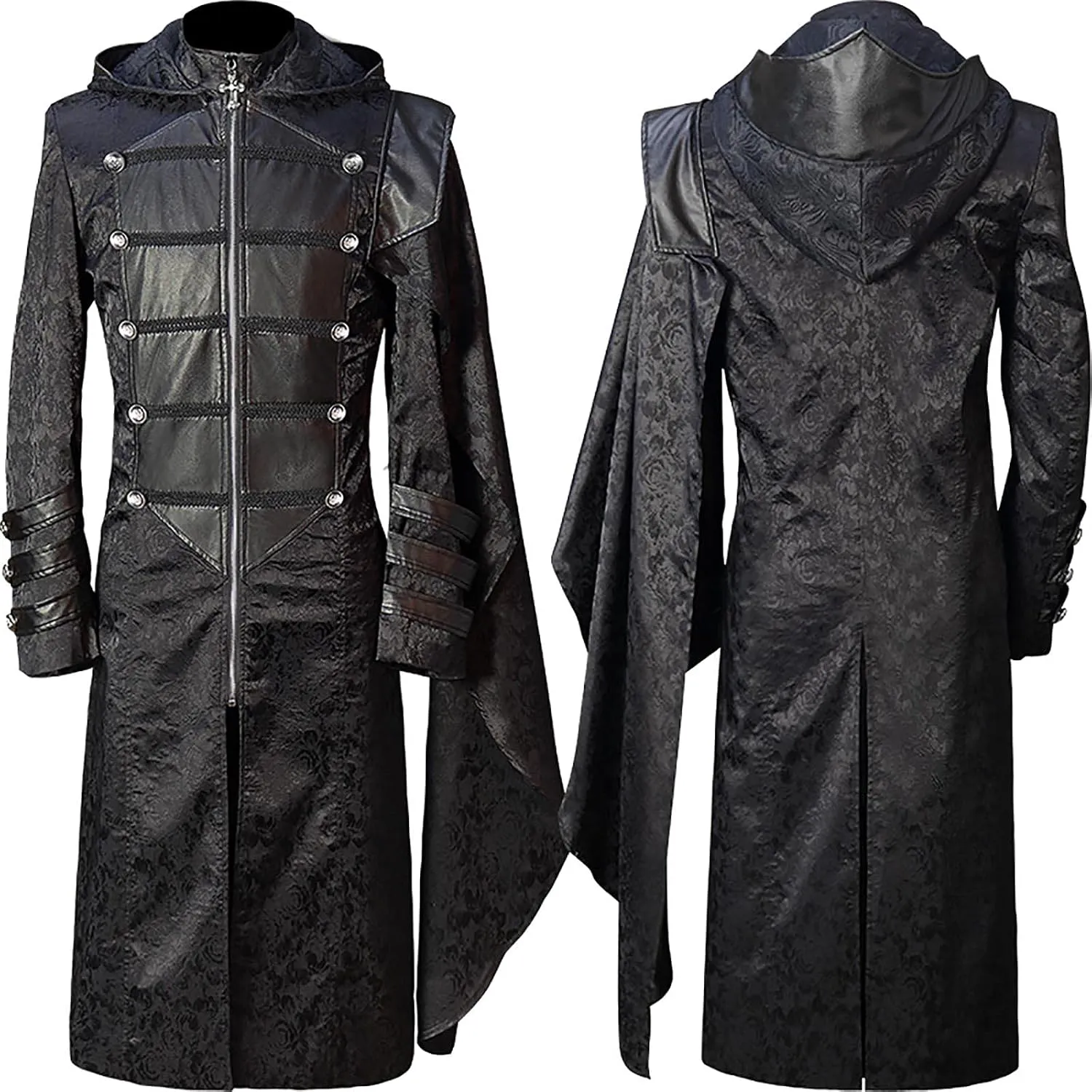 Men's Fashion Halloween Coats Windbreaker Plus Size Hooded Jacket Steampunk Zip Up Jackets Vintage Outwear