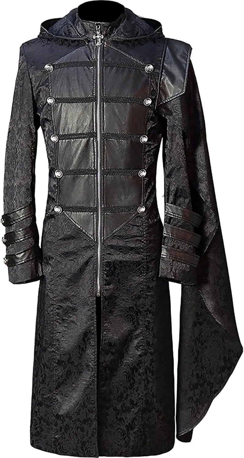 Men's Fashion Halloween Coats Windbreaker Plus Size Hooded Jacket Steampunk Zip Up Jackets Vintage Outwear