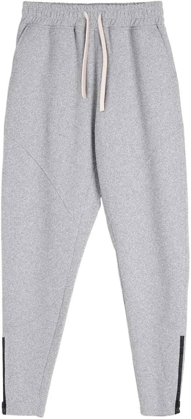 Mens Fleece Padded Joggers Pants with Pockets Elastic Waist Tapered Trousers String Zip Cinch Bottom Harem Sweatpants