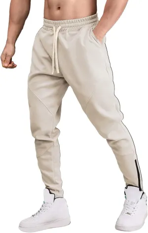 Mens Fleece Padded Joggers Pants with Pockets Elastic Waist Tapered Trousers String Zip Cinch Bottom Harem Sweatpants
