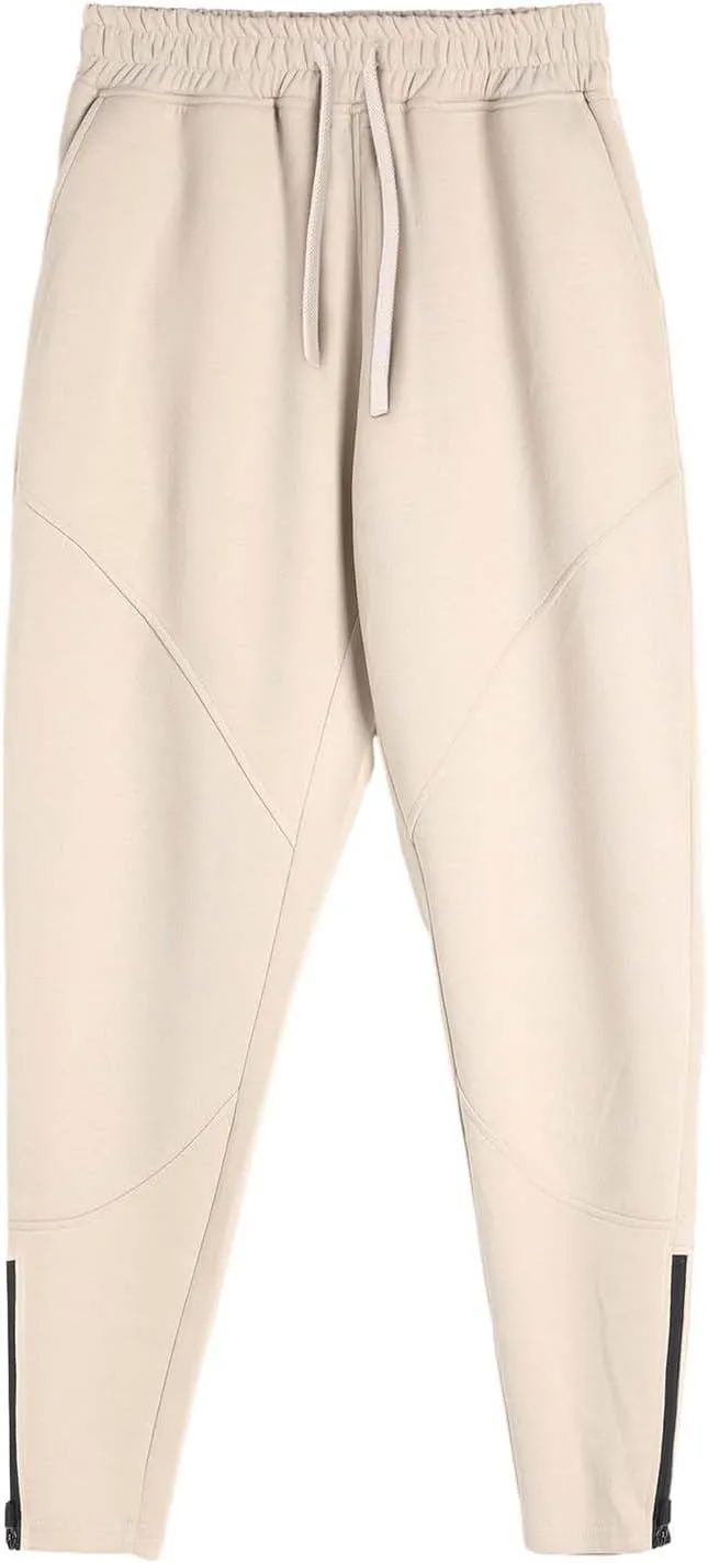 Mens Fleece Padded Joggers Pants with Pockets Elastic Waist Tapered Trousers String Zip Cinch Bottom Harem Sweatpants
