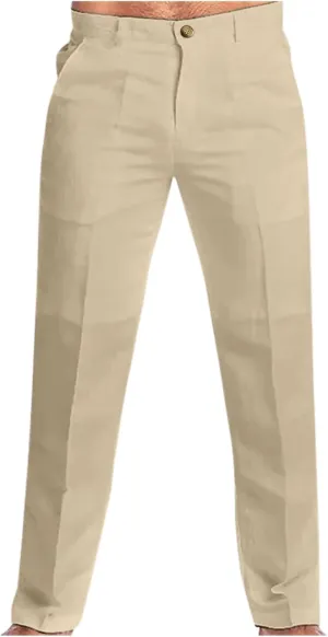 Mens Linen Dress Pants Casual Cotton Blend Relaxed Fit Straight Leg Khaki Pants Flat Front Twill Chino Trousers for Men