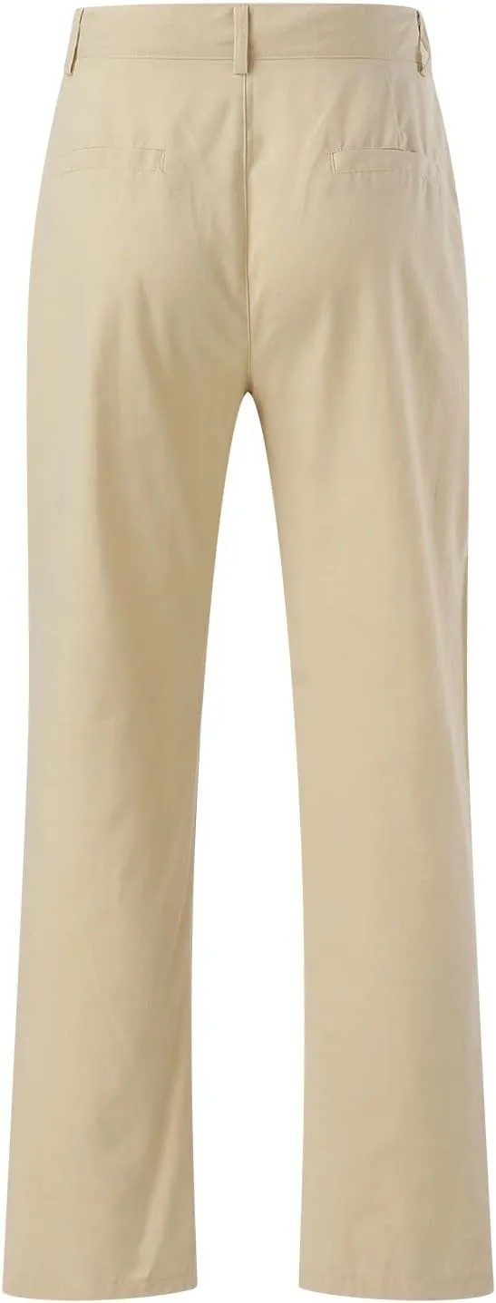 Mens Linen Dress Pants Casual Cotton Blend Relaxed Fit Straight Leg Khaki Pants Flat Front Twill Chino Trousers for Men