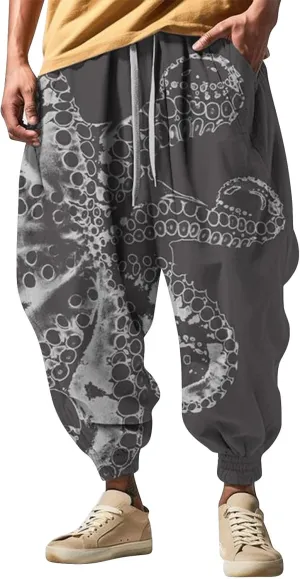 Mens Linen Harem Drawstring Pants Feel Casual Sweatpants Cotton Joggers Men Hakama Pants Men Cloud Strife