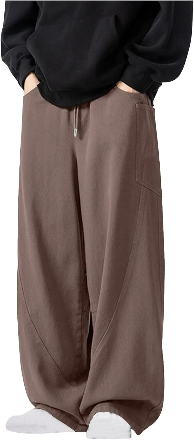 Mens Linen Harem Drawstring Sweatpants Casual Wide Leg Lightweight Trousers Summer Beach Travel Athletic Lounge Pants
