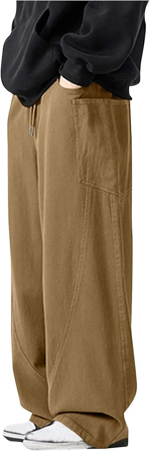 Mens Linen Harem Drawstring Sweatpants Casual Wide Leg Lightweight Trousers Summer Beach Travel Athletic Lounge Pants