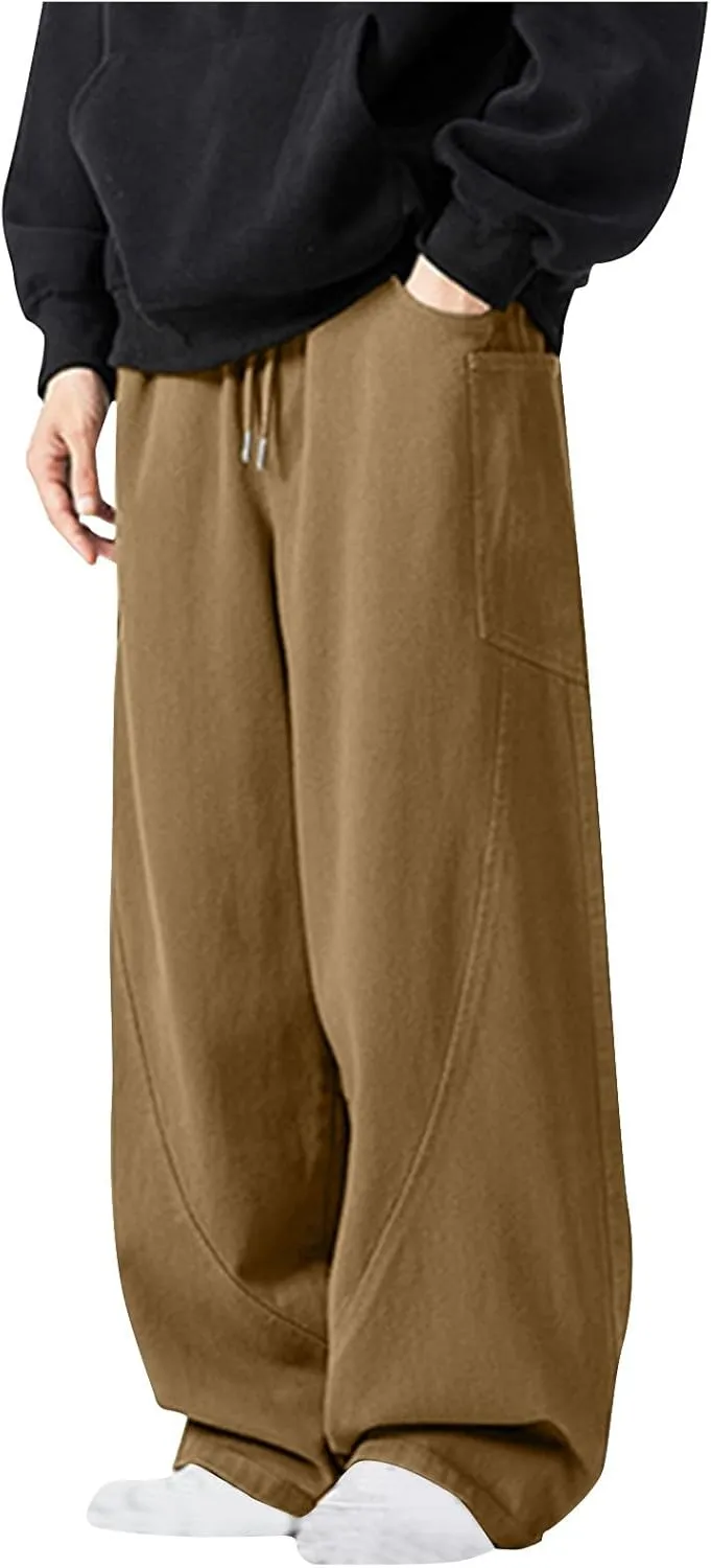 Mens Linen Harem Drawstring Sweatpants Casual Wide Leg Lightweight Trousers Summer Beach Travel Athletic Lounge Pants