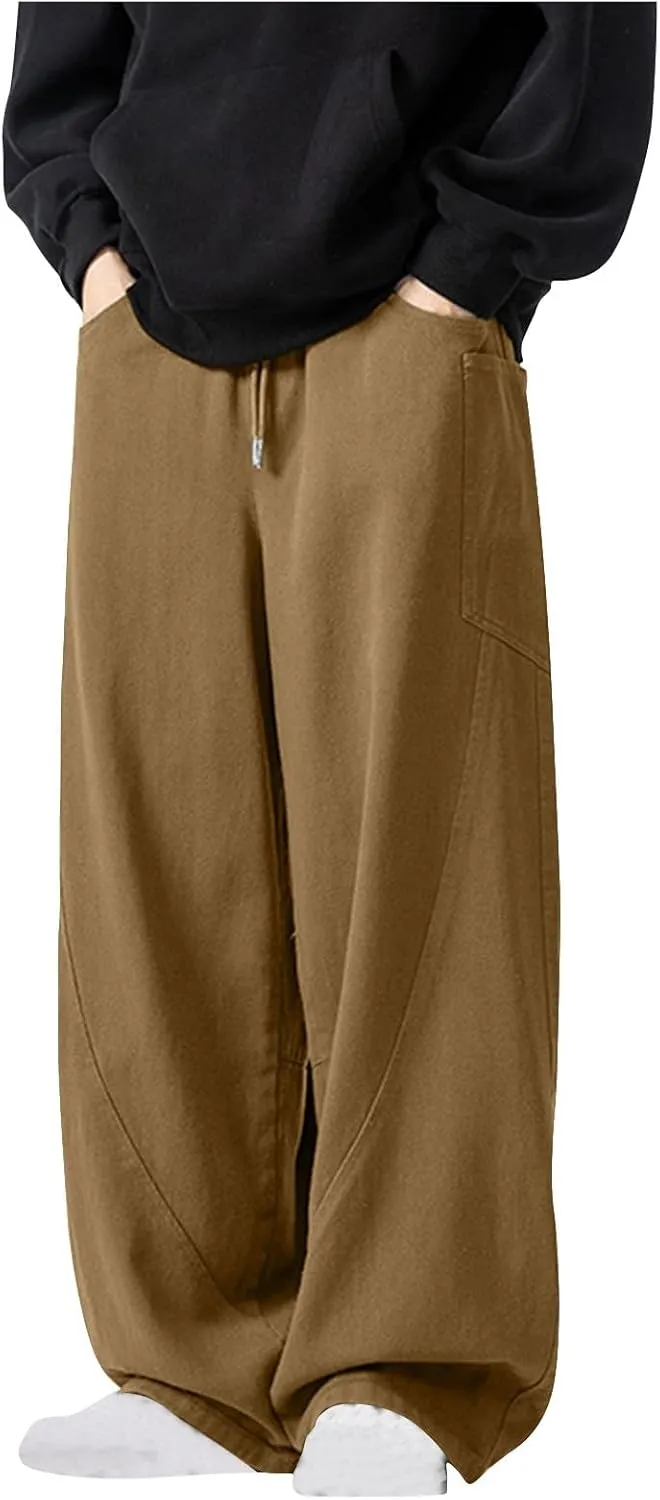 Mens Linen Harem Drawstring Sweatpants Casual Wide Leg Lightweight Trousers Summer Beach Travel Athletic Lounge Pants