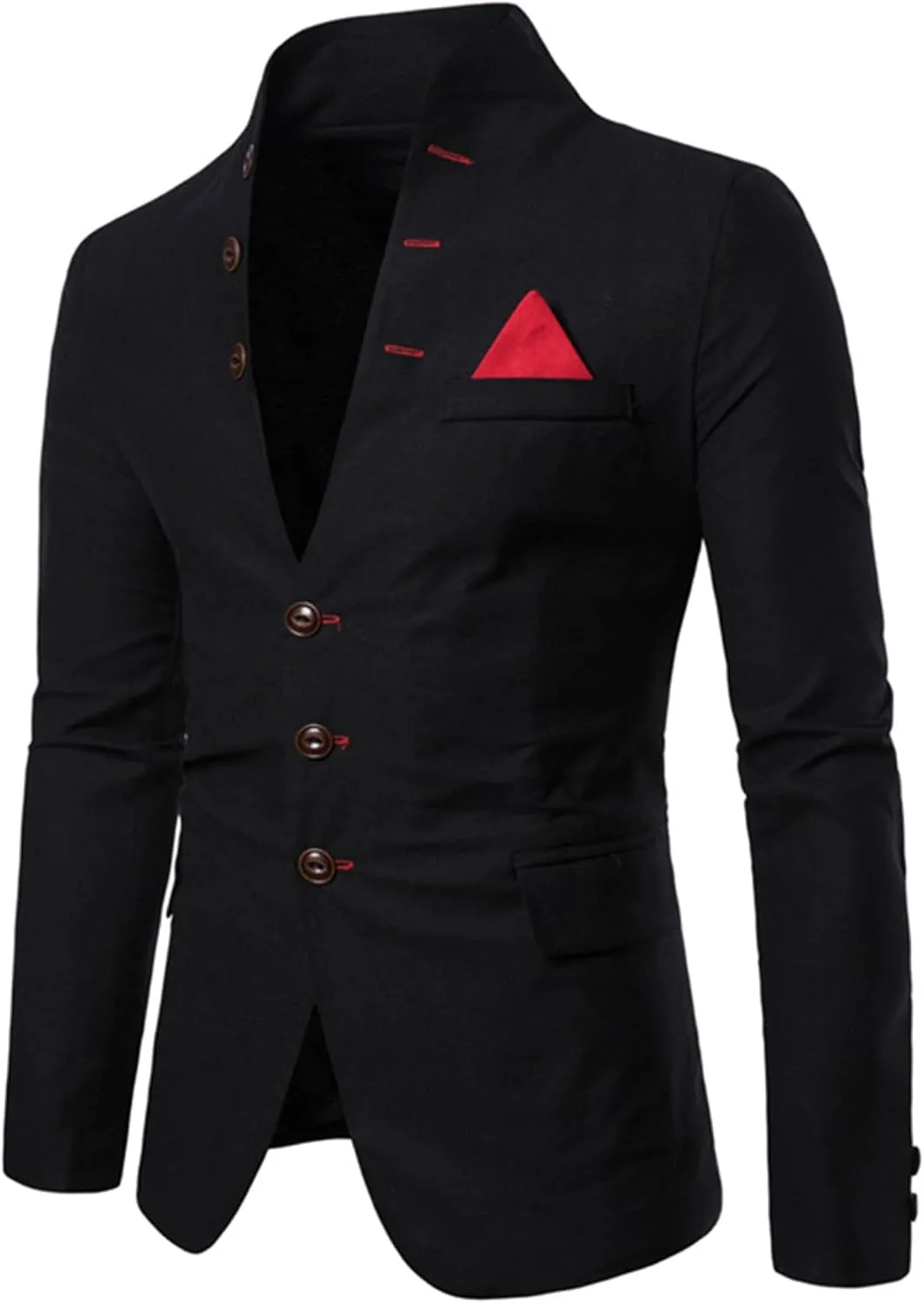 Mens Slim Fit Blazer Jacket Button Stand Collar Solid Suit Coats Casual Business Dress Blazer Coat
