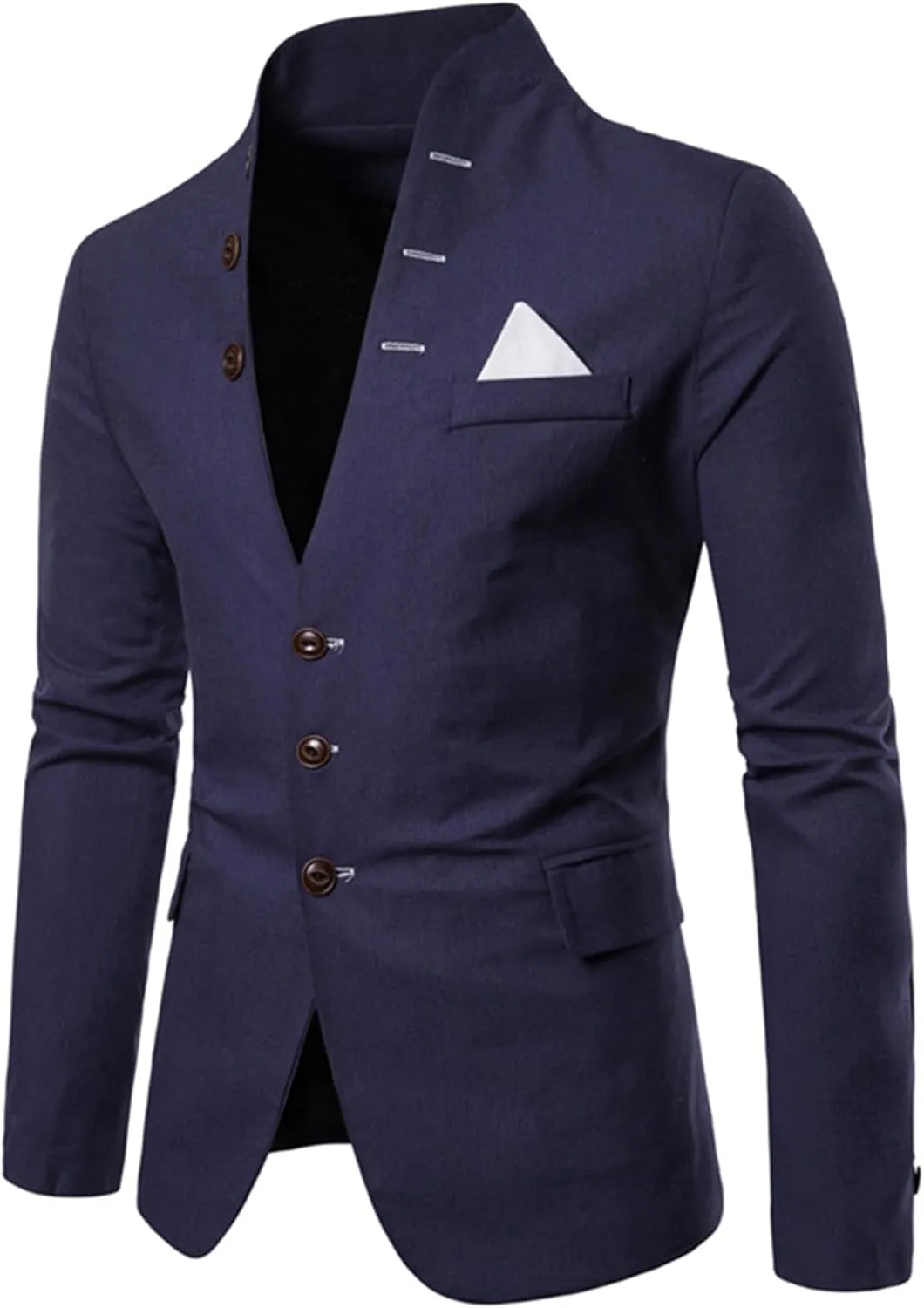 Mens Slim Fit Blazer Jacket Button Stand Collar Solid Suit Coats Casual Business Dress Blazer Coat