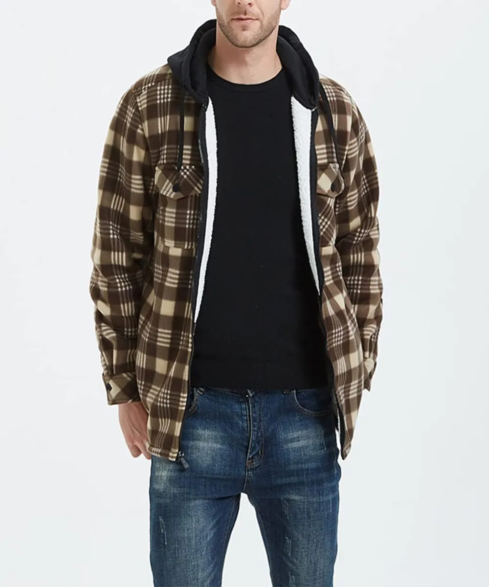 Mens Winter Warm Flannel Plaid Sherpa Padded Cotton Jackets Zip Up Heavyweight Thermal Lined Button Jacket Coat