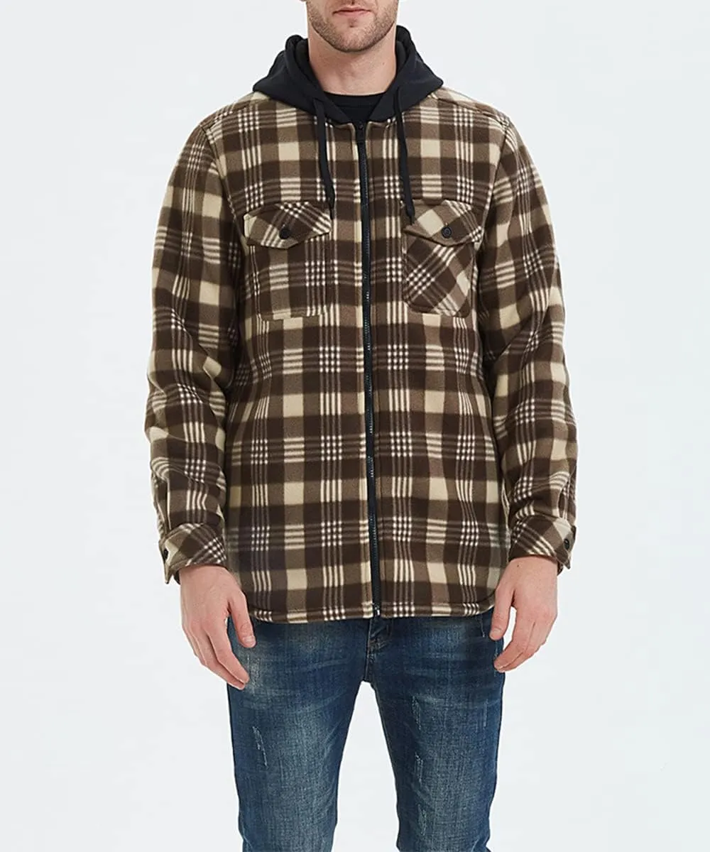 Mens Winter Warm Flannel Plaid Sherpa Padded Cotton Jackets Zip Up Heavyweight Thermal Lined Button Jacket Coat