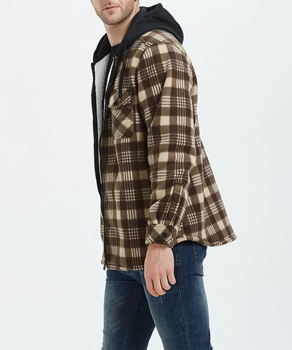 Mens Winter Warm Flannel Plaid Sherpa Padded Cotton Jackets Zip Up Heavyweight Thermal Lined Button Jacket Coat