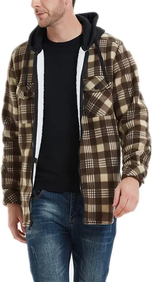 Mens Winter Warm Flannel Plaid Sherpa Padded Cotton Jackets Zip Up Heavyweight Thermal Lined Button Jacket Coat
