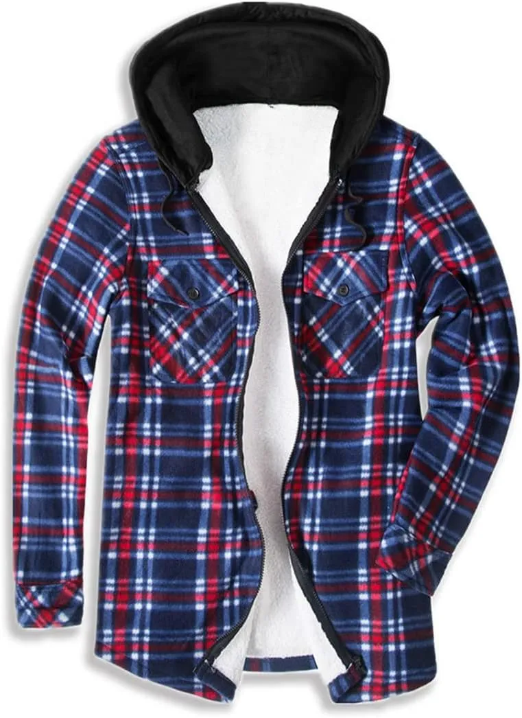 Mens Winter Warm Flannel Plaid Sherpa Padded Cotton Jackets Zip Up Heavyweight Thermal Lined Button Jacket Coat