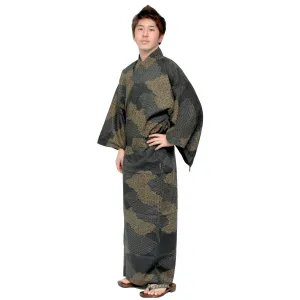 Men's Yukata Robe Japanese Summer Kimono -  Cloud Black