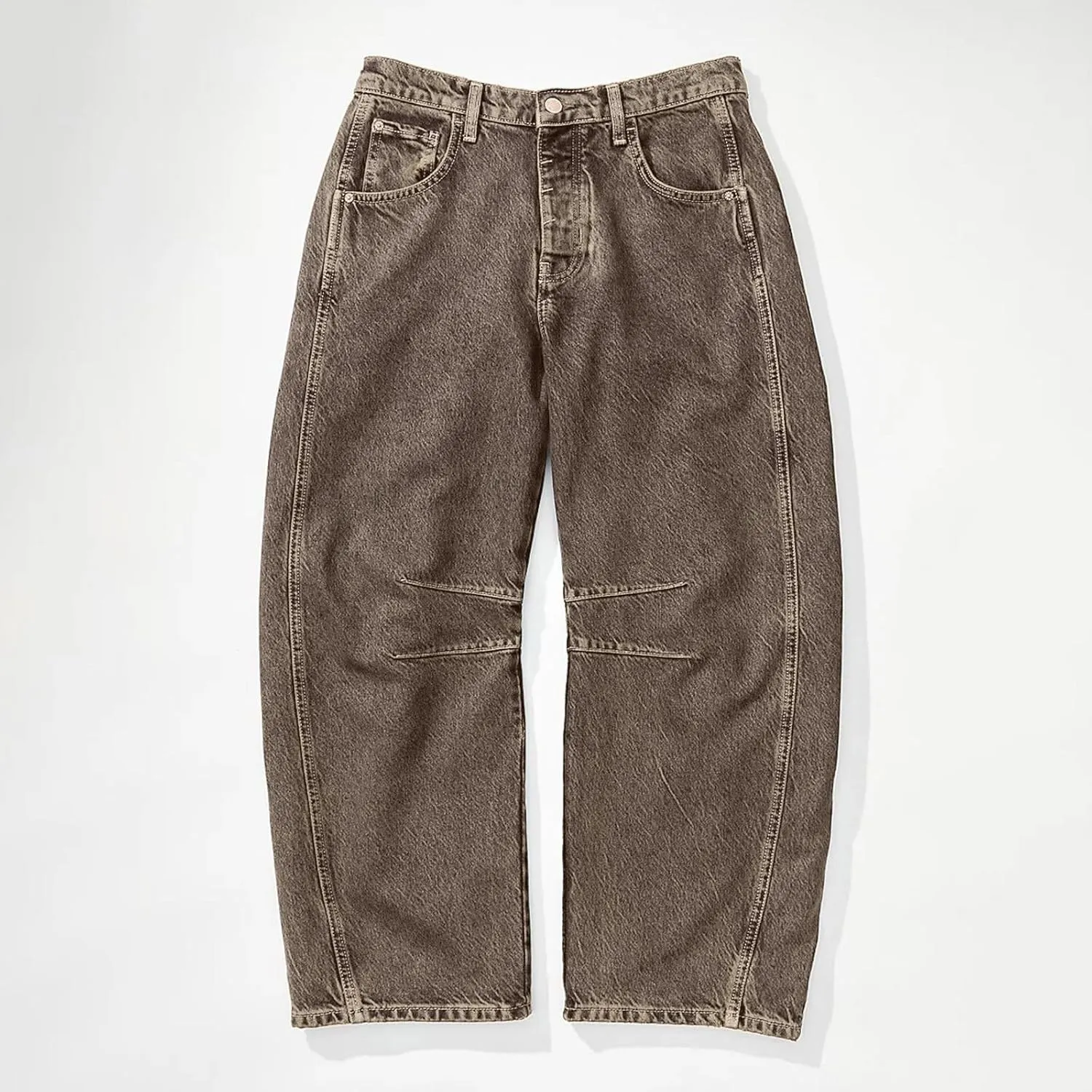Mid Rise Barrel Jeans for Women,Vintage Wide Leg Loose Fit Cropped Denim Ankle Pants Y2k Baggy Boyfriend Trendy Jeans