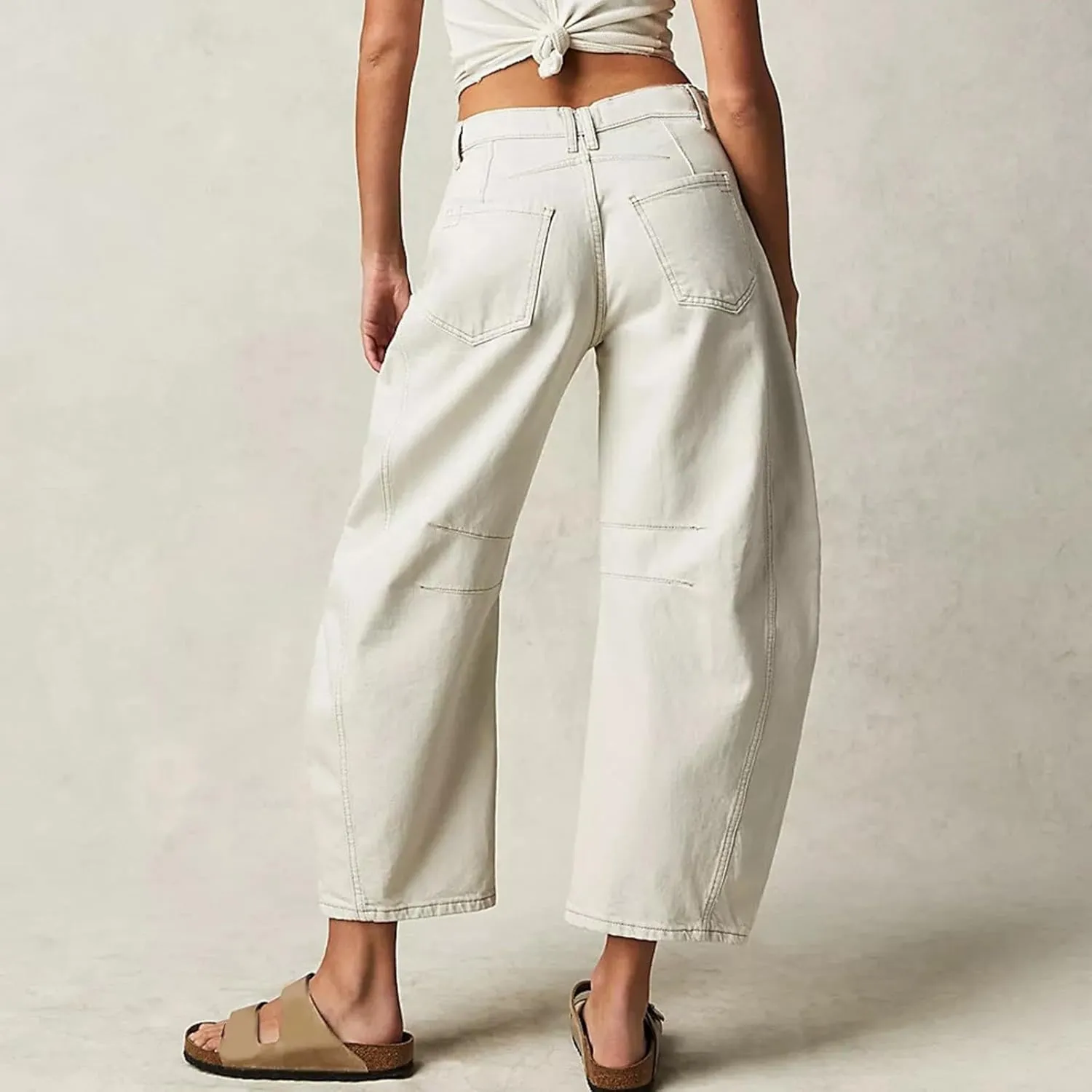 Mid Rise Barrel Jeans for Women,Vintage Wide Leg Loose Fit Cropped Denim Ankle Pants Y2k Baggy Boyfriend Trendy Jeans