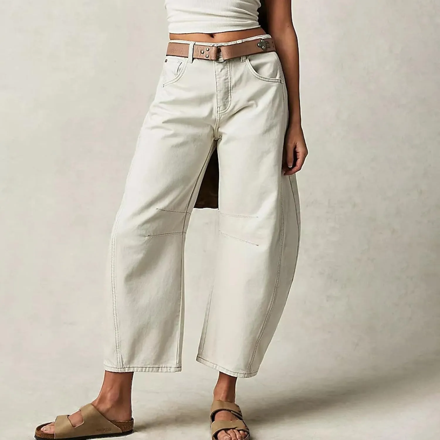 Mid Rise Barrel Jeans for Women,Vintage Wide Leg Loose Fit Cropped Denim Ankle Pants Y2k Baggy Boyfriend Trendy Jeans