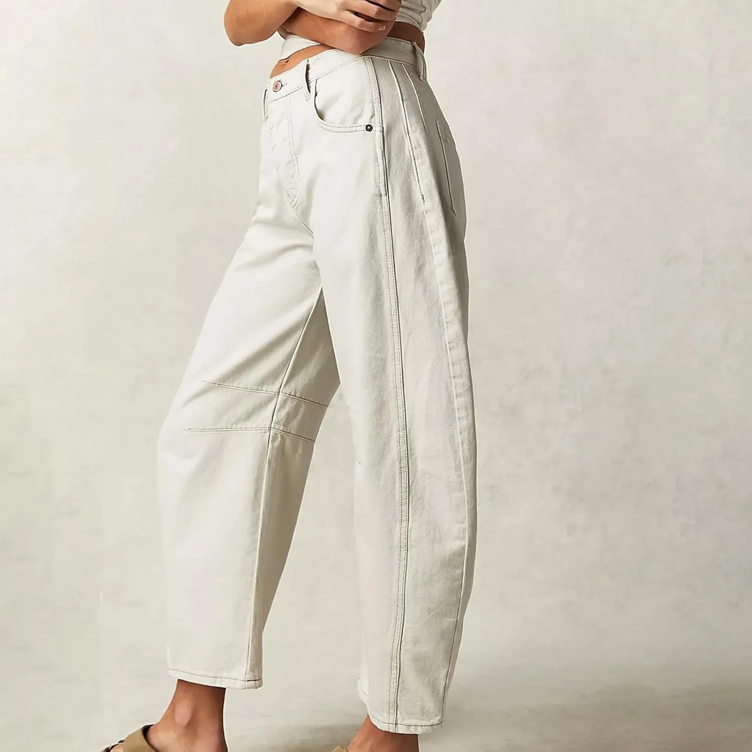 Mid Rise Barrel Jeans for Women,Vintage Wide Leg Loose Fit Cropped Denim Ankle Pants Y2k Baggy Boyfriend Trendy Jeans