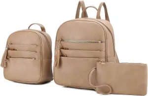 MKF Collection Backpack 3 Pieces Set for Women, Large Backpack with Mini Backpack & Wristlet Pouch, Top-Handle Daypack