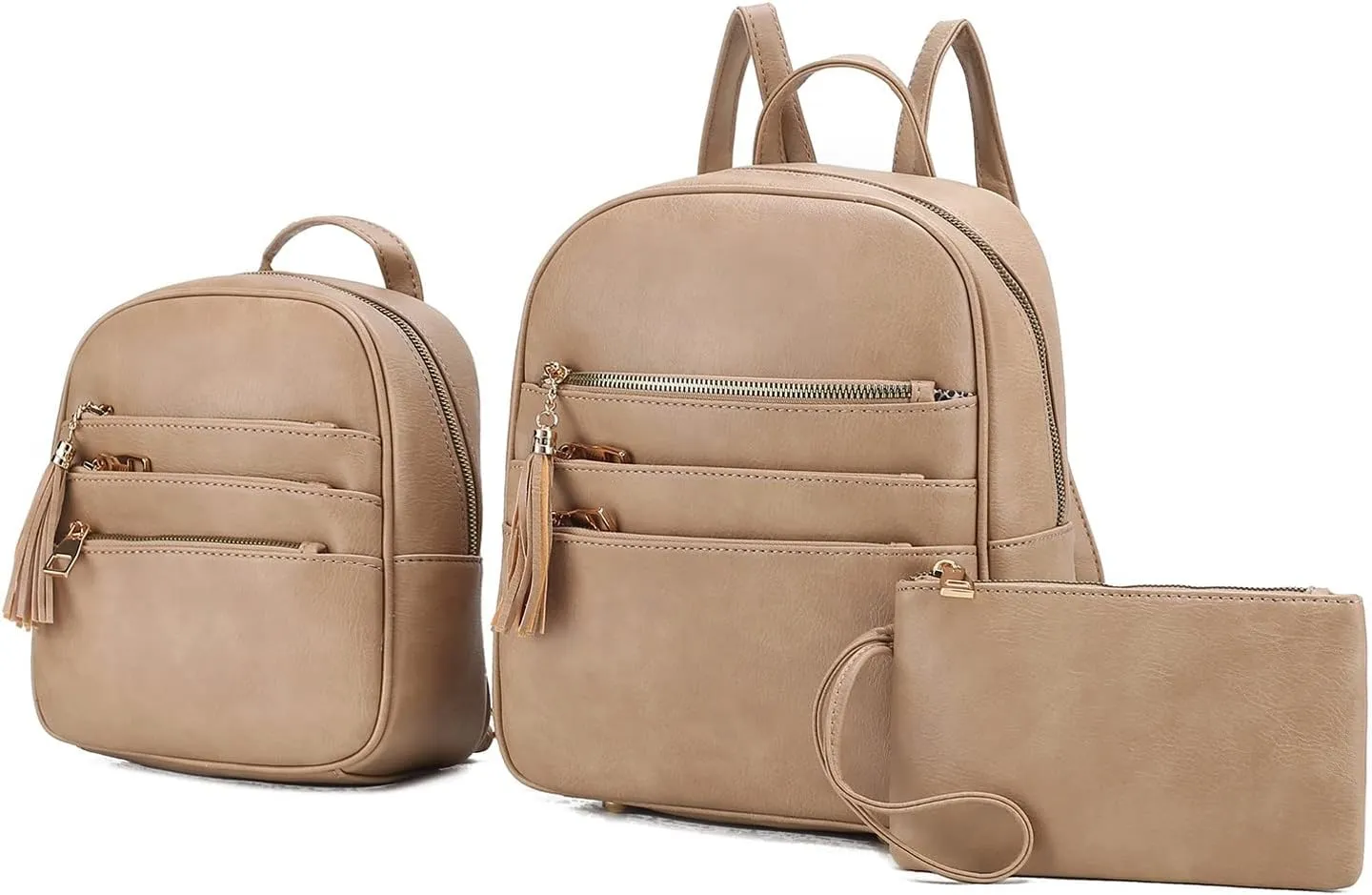 MKF Collection Backpack 3 Pieces Set for Women, Large Backpack with Mini Backpack & Wristlet Pouch, Top-Handle Daypack