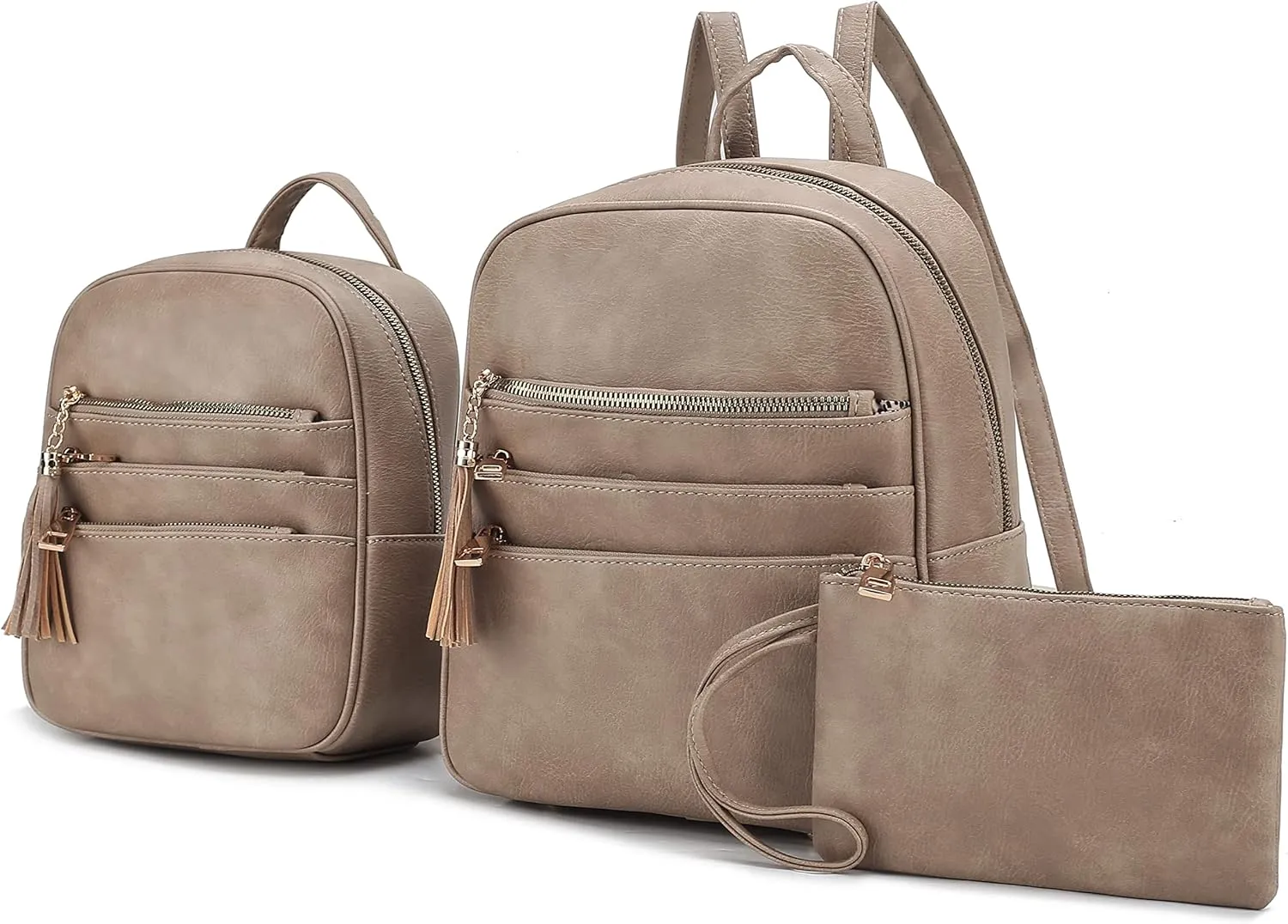 MKF Collection Backpack 3 Pieces Set for Women, Large Backpack with Mini Backpack & Wristlet Pouch, Top-Handle Daypack