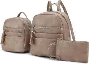 MKF Collection Backpack 3 Pieces Set for Women, Large Backpack with Mini Backpack & Wristlet Pouch, Top-Handle Daypack