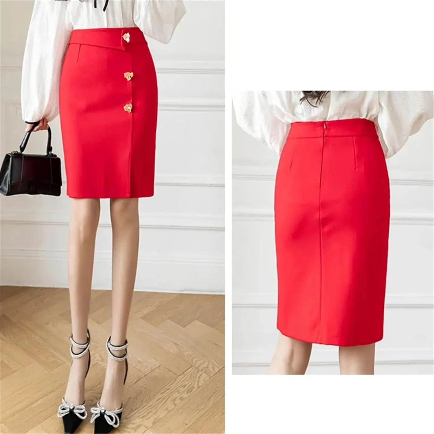 Mkjuuior Winter Midi Skirts Women's Oversized High Waist Bodycon Skirt