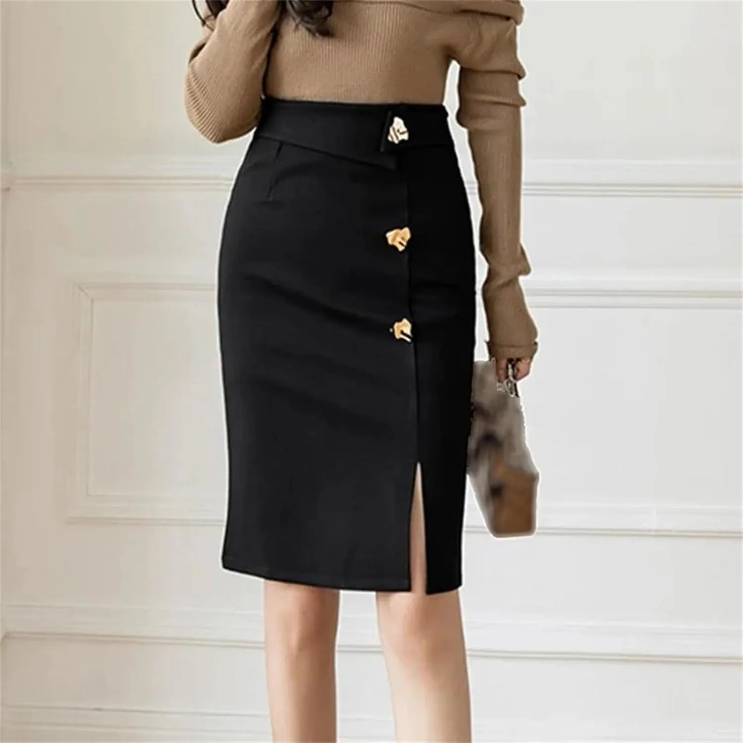 Mkjuuior Winter Midi Skirts Women's Oversized High Waist Bodycon Skirt