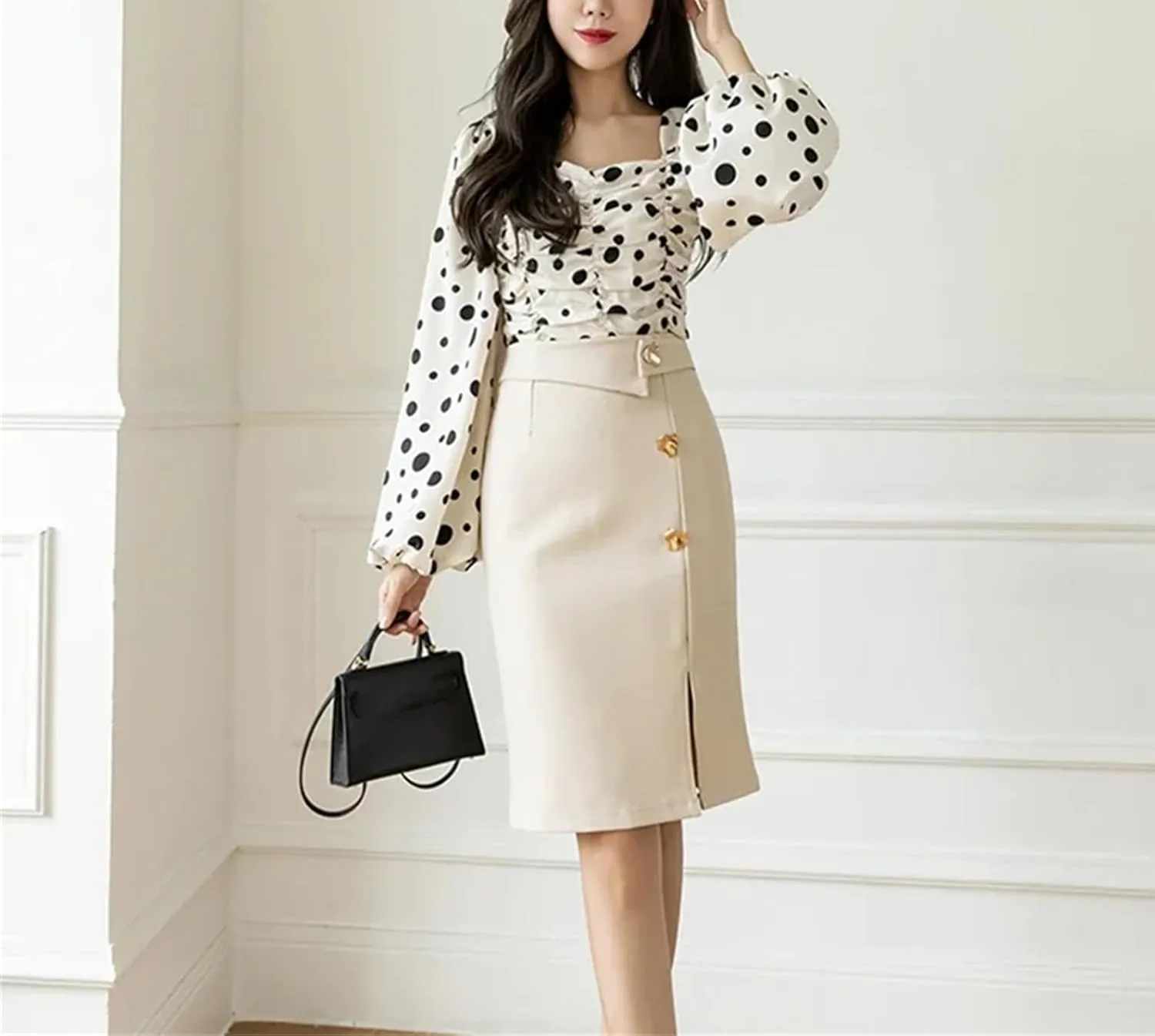 Mkjuuior Winter Midi Skirts Women's Oversized High Waist Bodycon Skirt