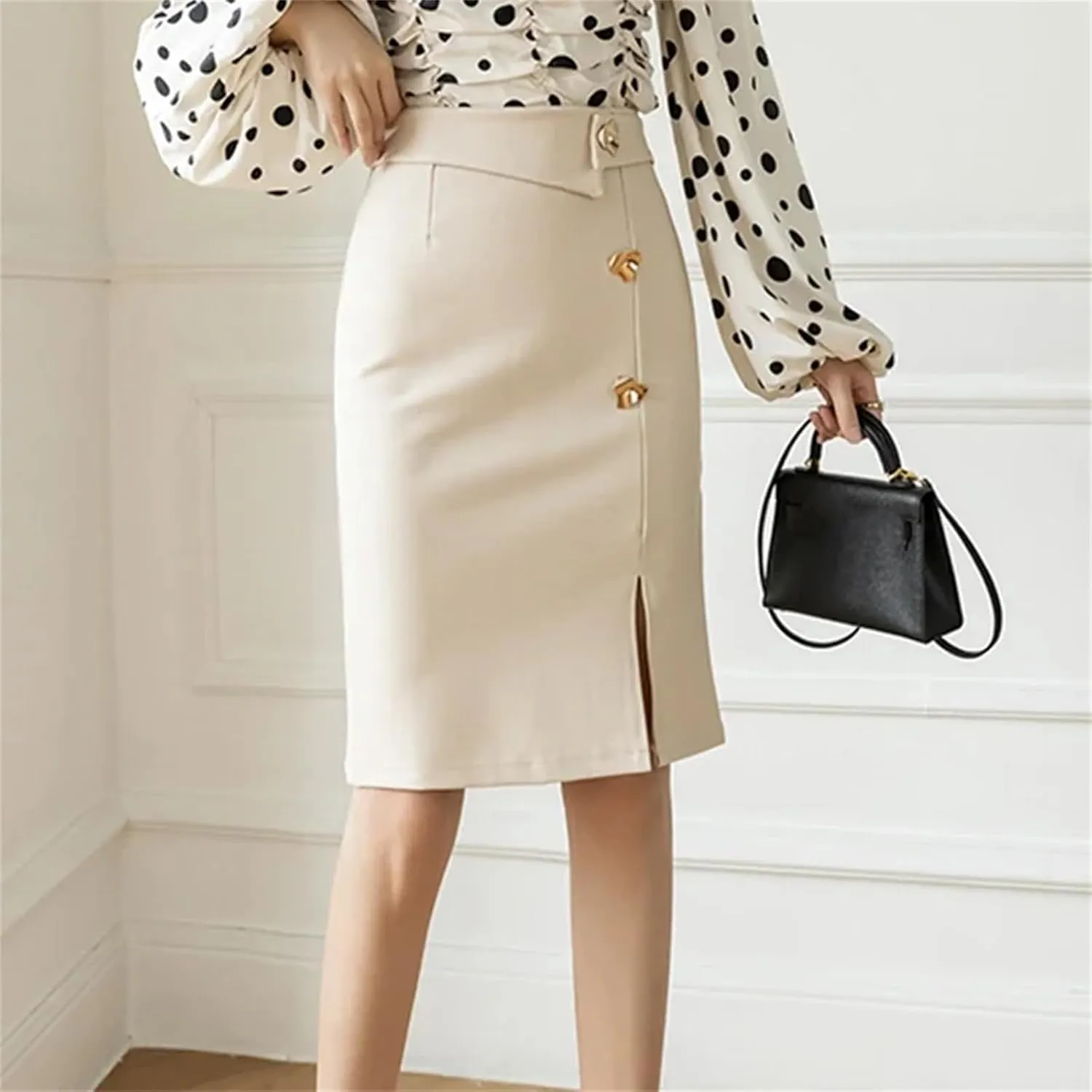Mkjuuior Winter Midi Skirts Women's Oversized High Waist Bodycon Skirt