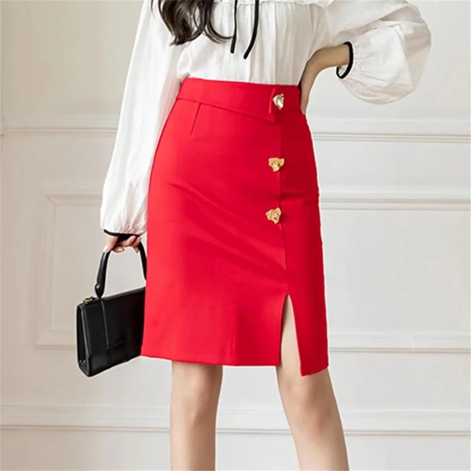 Mkjuuior Winter Midi Skirts Women's Oversized High Waist Bodycon Skirt