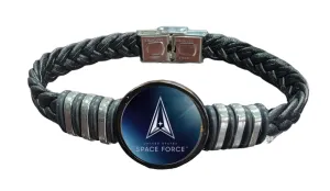 Officially Licensed Space Force Bracelet - Black Leather & Stainless Steel