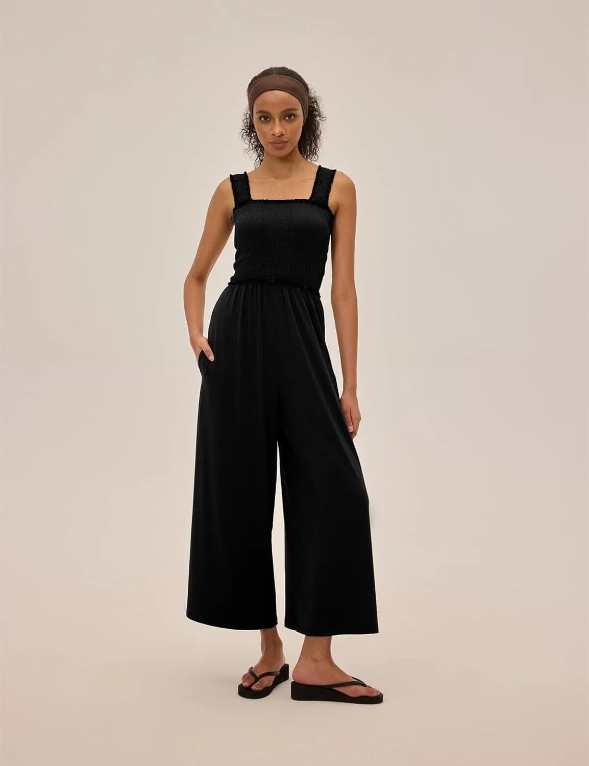 One Piece Sleeveless Square Neck Jumpsuits for Women Casual Wide Leg Long Pant Rompers Overalls Beach Vacation