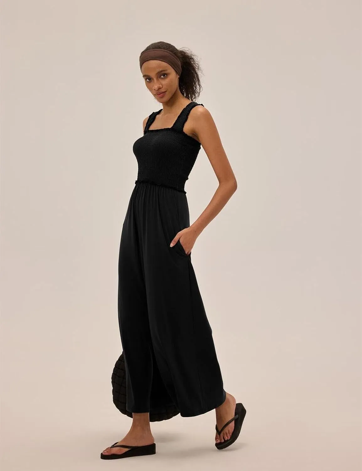 One Piece Sleeveless Square Neck Jumpsuits for Women Casual Wide Leg Long Pant Rompers Overalls Beach Vacation