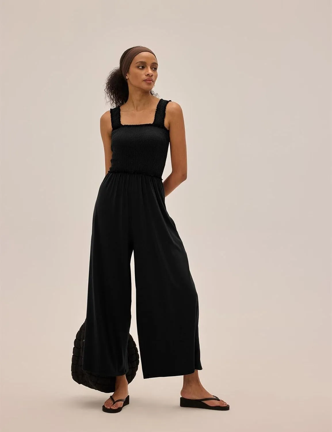 One Piece Sleeveless Square Neck Jumpsuits for Women Casual Wide Leg Long Pant Rompers Overalls Beach Vacation